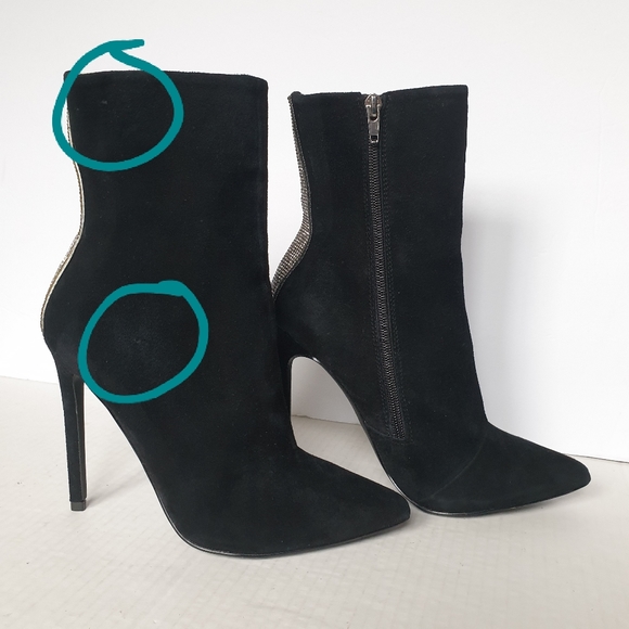 Steve Madden Wagu Black Suede Mid Calf Stiletto Booties w/ Rhinestone Back 7.5 - Picture 11 of 17